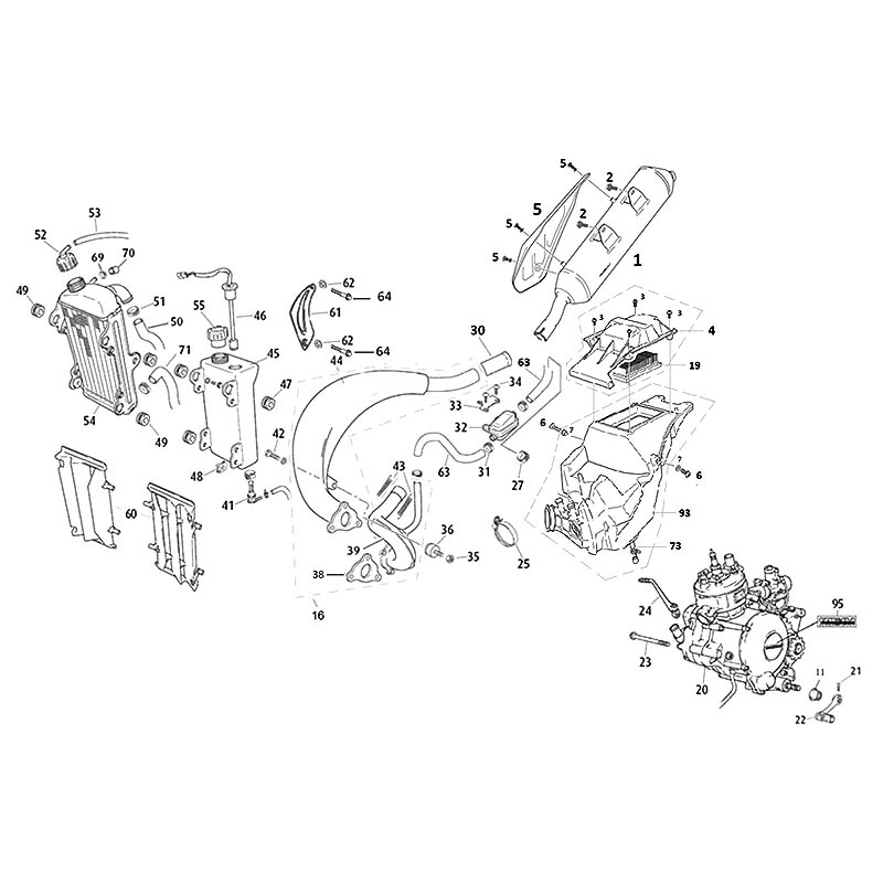 Rieju Sprängskiss - Kylsystem / Tank / Avgassystem - MRT E5 V2 (22->)
