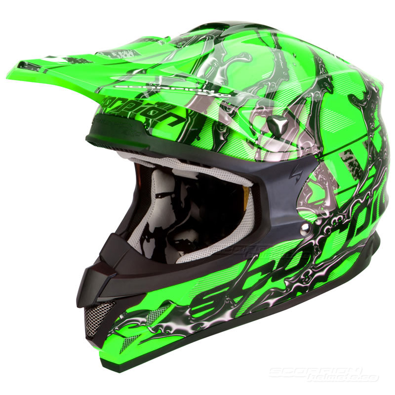 Scorpion VX-15 Mopedhjälm Cross (Oil) Neongrön (Sista storlekarna L, XL & XXL)