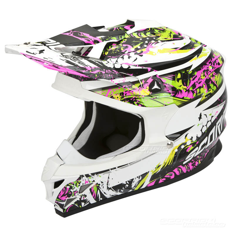 Scorpion VX-15 EVO Crosshjlm MX (Horror) Vit, Rosa, Grn