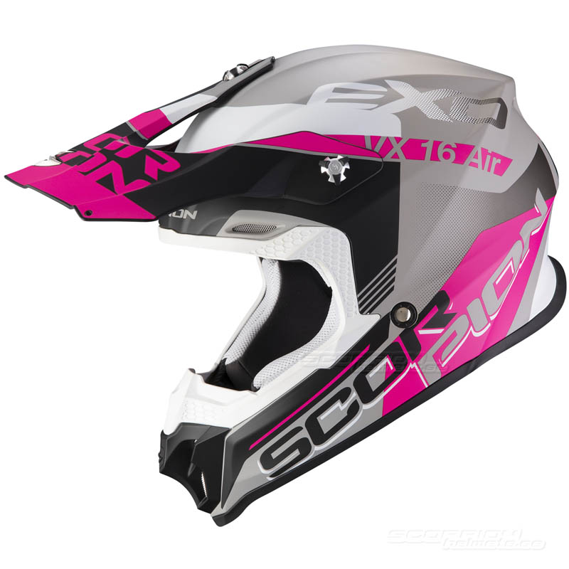 Scorpion VX-16 Crosshjälm (Arhus) Mattsilver, Svart, Rosa