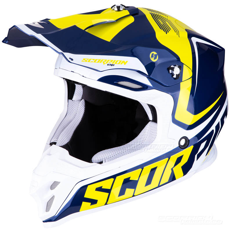 Scorpion VX-16 Crosshjälm (Ernee) Blå, Gul, Vit