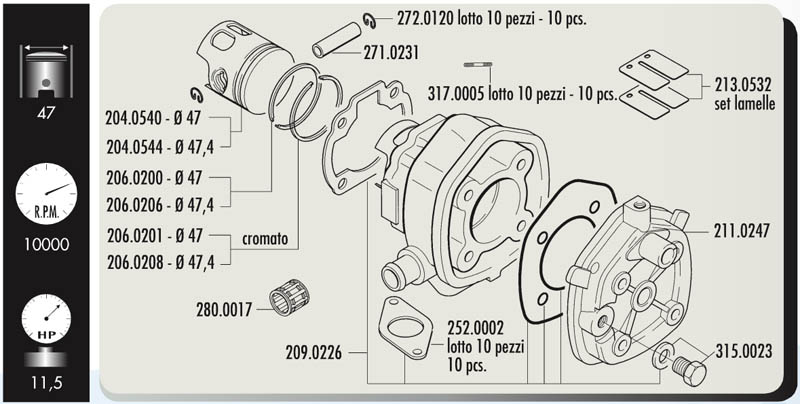 Polini Cylinderkit (Corsa) 70cc - 10 mm