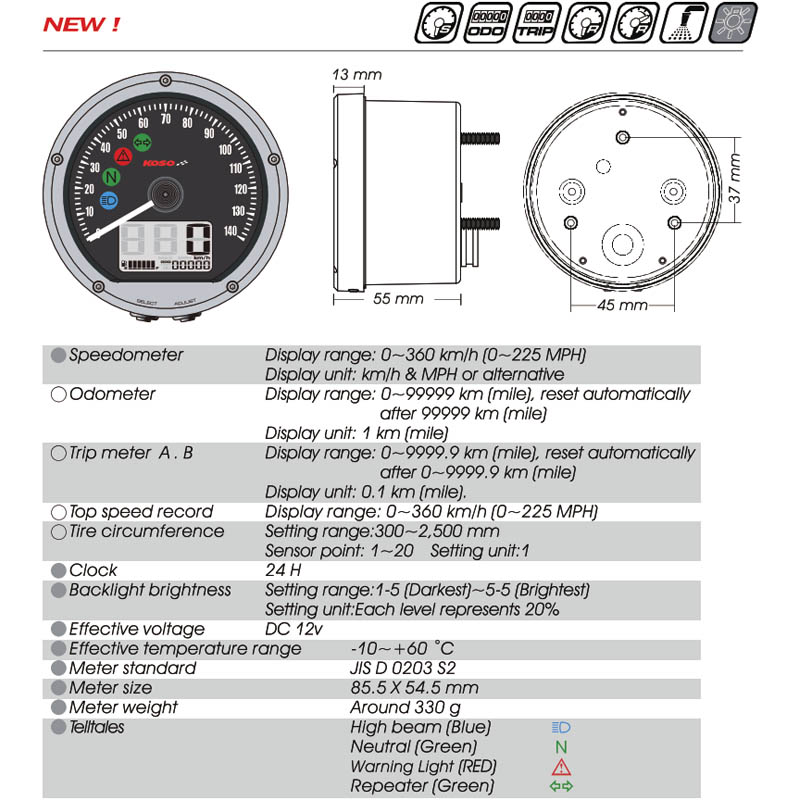 Koso Hastighetsmätare (TNT-01S) 240