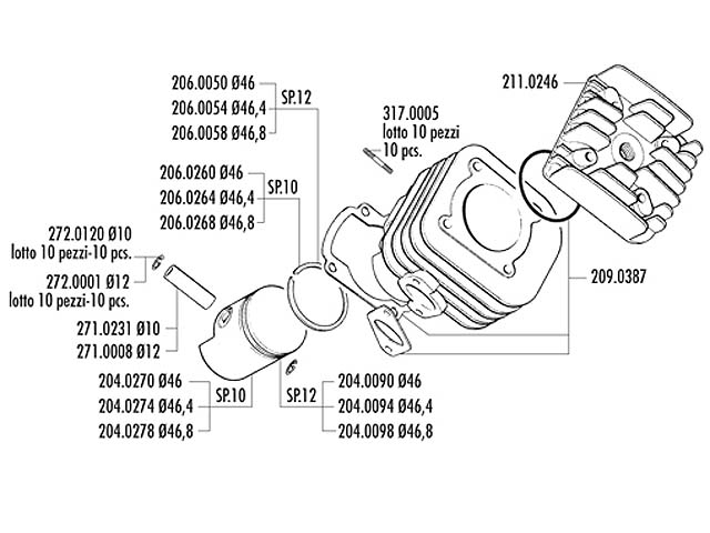 Polini Cylinderkit (Sport) 66cc - 2004-2006 --> Euro2 12 mm